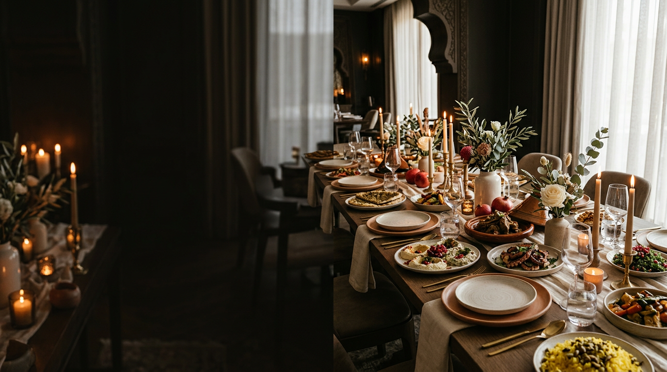 A beautifully set table with catered dishes